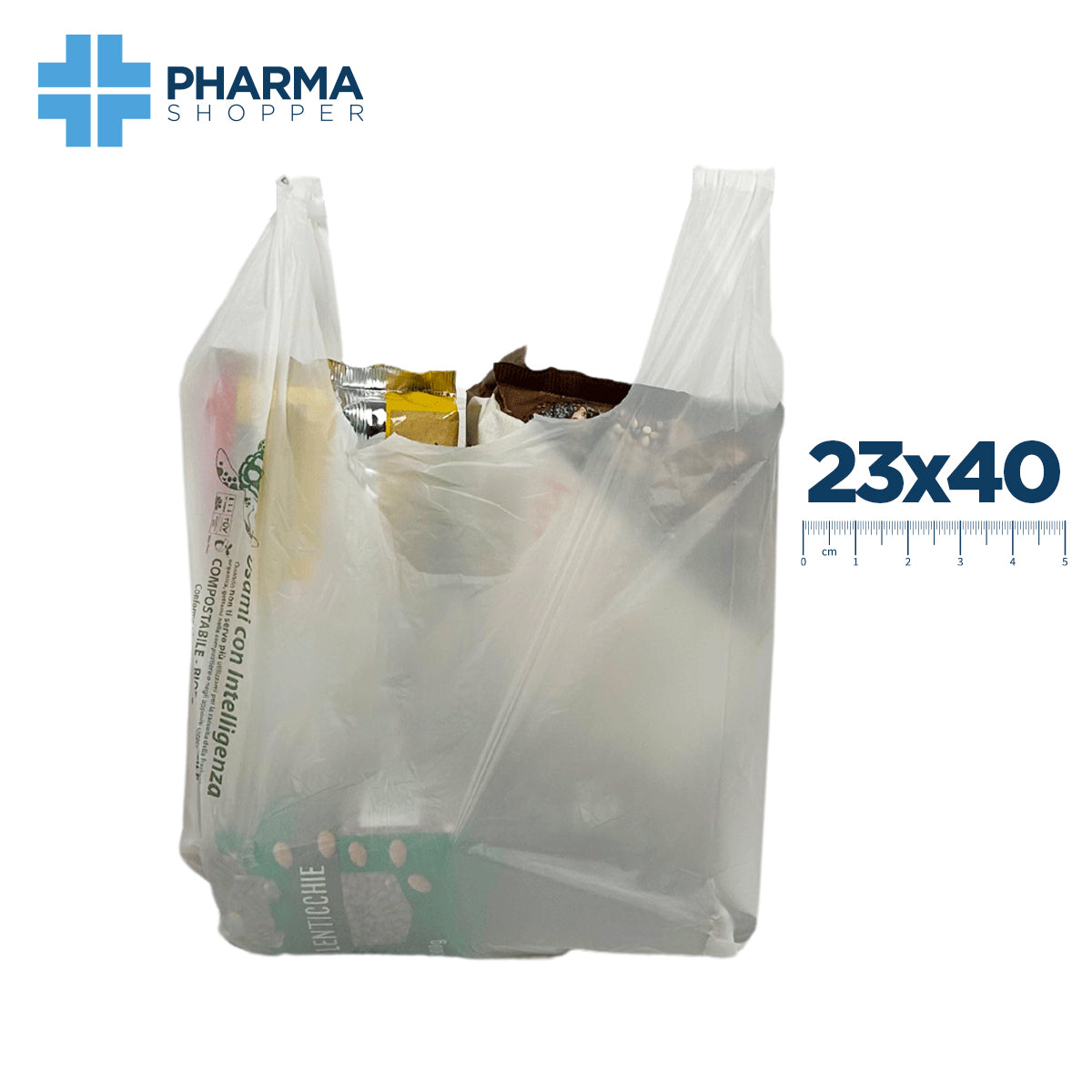 Pharmashopper 500 buste biodegradabili bianche | Dimensioni varie | Compostabile Certificata | Ecosostenibile | Made in Italy