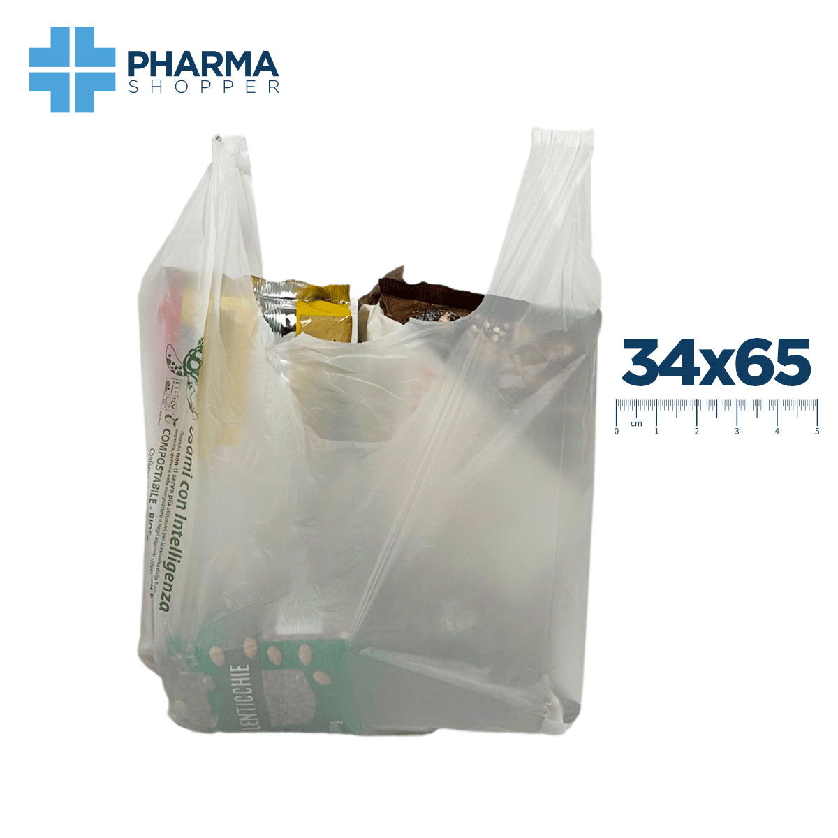Pharmashopper 500 buste biodegradabili bianche | Dimensioni varie | Compostabile Certificata | Ecosostenibile | Made in Italy