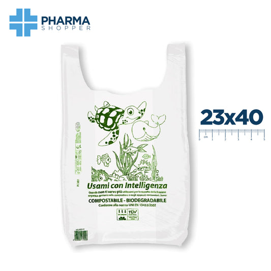 Pharmashopper 500 buste biodegradabili bianche | Dimensioni varie | Compostabile Certificata | Ecosostenibile | Made in Italy