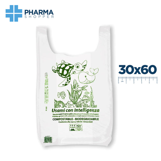 Pharmashopper 500 buste biodegradabili bianche | Dimensioni varie | Compostabile Certificata | Ecosostenibile | Made in Italy