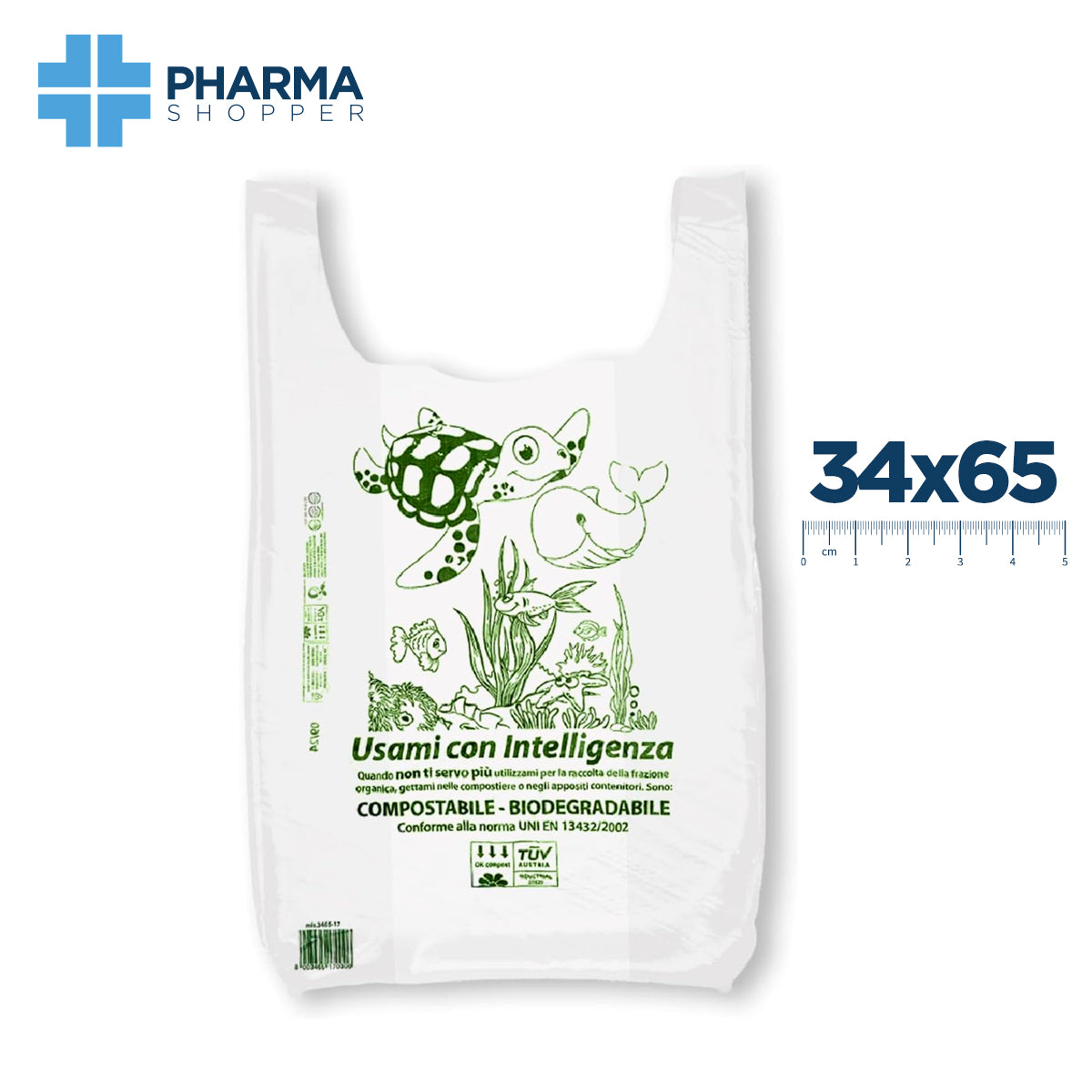 Pharmashopper 500 buste biodegradabili bianche | Dimensioni varie | Compostabile Certificata | Ecosostenibile | Made in Italy